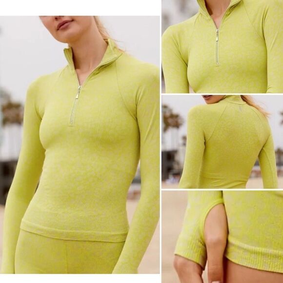 Free People Movement Lime Combo Leopard Long Sleeve Layering Top Sz XS/S NWT - Picture 1 of 16